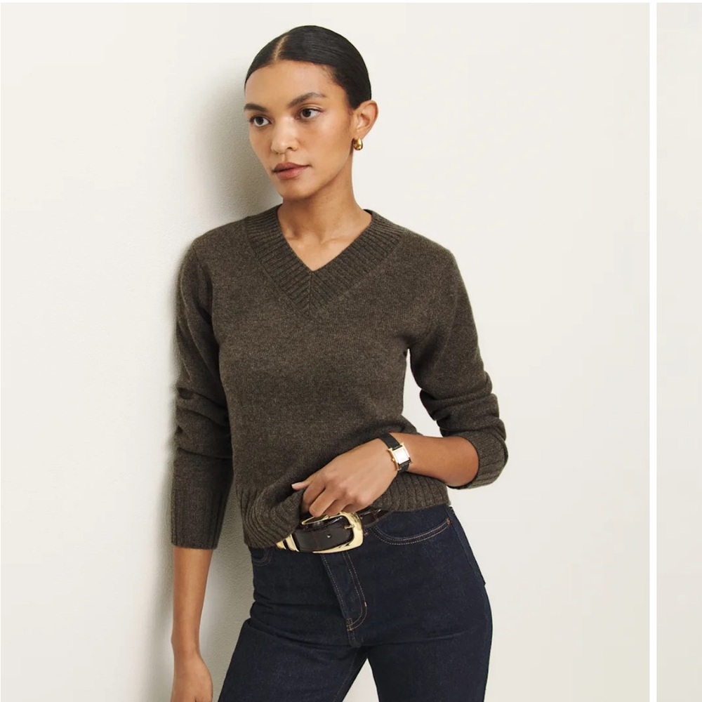 Reformation Dulce Cashmere V-neck Sweater Brown - Size S